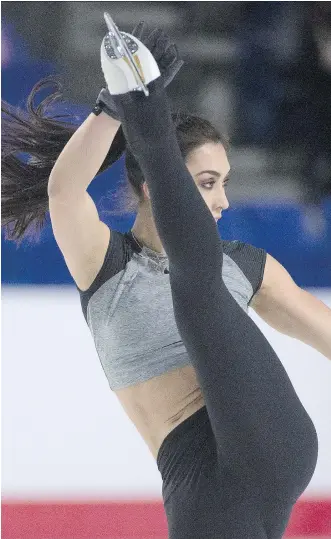  ?? JONATHAN HAYWARD/THE CANADIAN PRESS ?? Gabrielle Daleman gets in a practice session Thursday ahead of the 2018 Canadian national skating championsh­ips in Vancouver, where she’s one of the podium favourites.