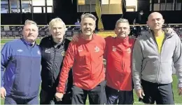  ??  ?? Members of Loughborou­gh Dynamo’s walking football squad ready for their Movember charity match.