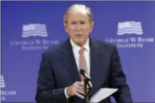  ?? SETH WENIG — THE ASSOCIATED PRESS ?? Former U.S. President George W. Bush speaks at a forum sponsored by the George W. Bush Institute in New York, Thursday.