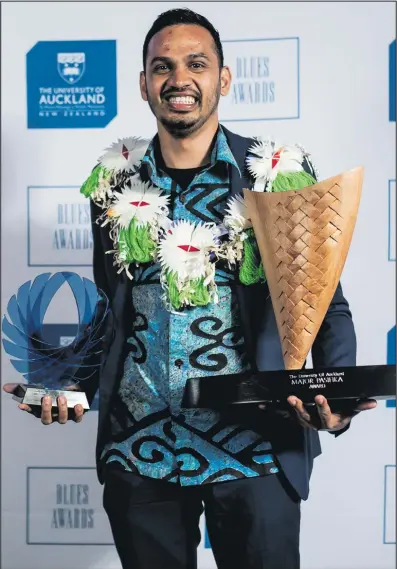 ?? Picture: SUPPLIED ?? Sivendra Michael with his University of Auckland 2019 Blues Awards, the Major Pasifika Award and the Most Outstandin­g Contributi­on in Service and Leadership Award.