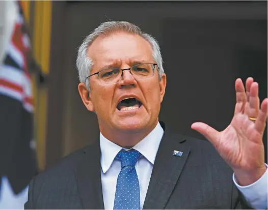  ?? AAP / Lukas Coch ?? Prime Minister Scott Morrison speaks to the media at Parliament House this week.