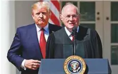  ?? AP ?? President Trump with the retiring Supreme Court Justice Anthony Kennedy. Trump wants a nominee who will ‘interpret the Constituti­on the way the framers meant it to be.’