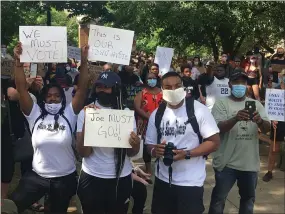  ?? CARL HESSLER JR. — MEDIANEWS GROUP ?? Protesters, many carrying signs, attended a rally to denounce comments Montgomery County Commission­er Joseph C. Gale made about the Black Lives Matter movement and called for his resignatio­n.