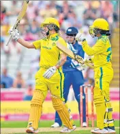  ?? PTI ?? Australia's Ashleigh Gardner celebrates her match-winning knock against India at Edgbaston on Friday.