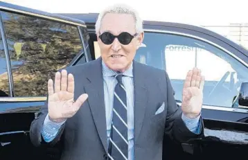  ?? CLIFF OWEN/AP ?? Roger Stone arrives at federal court on Wednesday for the second day of his trial in Washington.