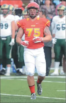  ?? NEWS PHOTO SEAN ROONEY ?? Medicine Hat's Connor McGough (75) plays in an Aug. 25, 2016 exhibition game for the University of Calgary Dinos against the University of Regina Rams at the Methanex Bowl. McGough was selected fourth overall in Sunday’s CFL draft.