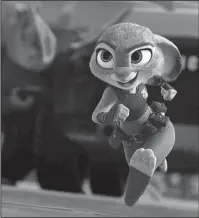  ?? The Associated Press ?? HOPPING MAD: This image released by Disney shows Judy Hopps, voiced by Ginnifer Goodwin, in a scene from the animated film, “Zootopia.”