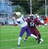  ?? Photos by Ernest A. Brown ?? Jaylen Smith, right, and the undefeated Shea football team makes the short trip to Pariseau Field to take on city rival St. Raphael Saturday afternoon in a Division I contest.