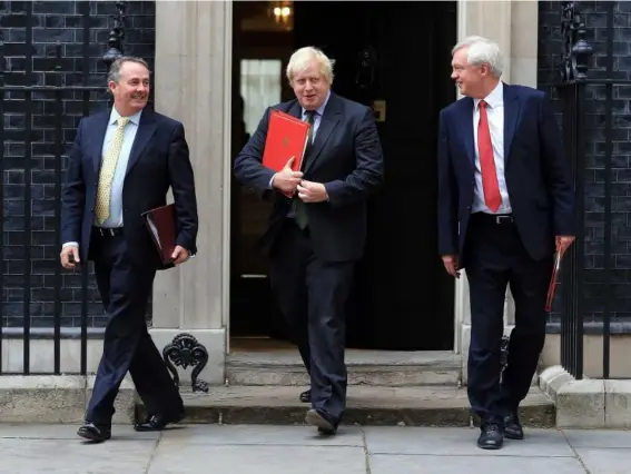  ??  ?? Liam Fox, Boris Johnson and David Davis have been called the ‘three Brexiteers’ (PA)
