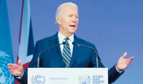  ?? EVAN VUCCI/AP ?? President Biden speaks during the World Leaders Summit on Monday at COP26 in Glasgow, Scotland.