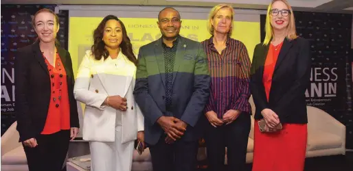  ??  ?? L-R: Partner, Actis, Natalie Kolbe; CEO, U-Connect Human Resources, Omomene Odike; MD, Sigma Pensions, Dave Uduanu; Business Strategy Manager, Vlisco Nigeria Limited, Yvonne Chioke, and Melanie Hawken, Founder/CEO, Lioness of Africa, at the Lioness Lean in Lagos sponsored by Sigma Pensions