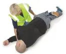  ??  ?? 10 Allow the patient’s knee to touch the ground (right). 12 Ensure the airway is open. Continue to monitor the vital signs until the emergency services arrive.