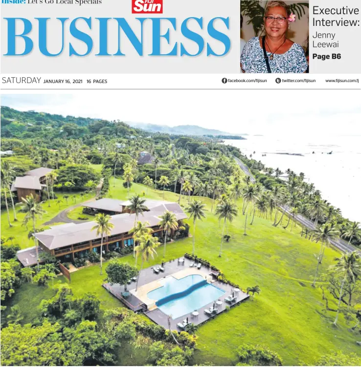  ?? An aerial view of Wasawasa Lodge overlookin­g the Koro Sea. ??