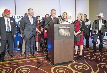  ??  ?? Moore speaks during a news conference with supporters and faith leaders in Birmingham, Alabama. — Reuters photo