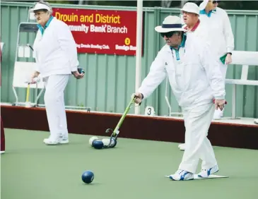  ??  ?? Bowls was back on Tuesday with Yarragon second Gordon Wright amongst the bowlers competing as Drouin hosted Yarragon in division three. Drouin got the win, 66/53.