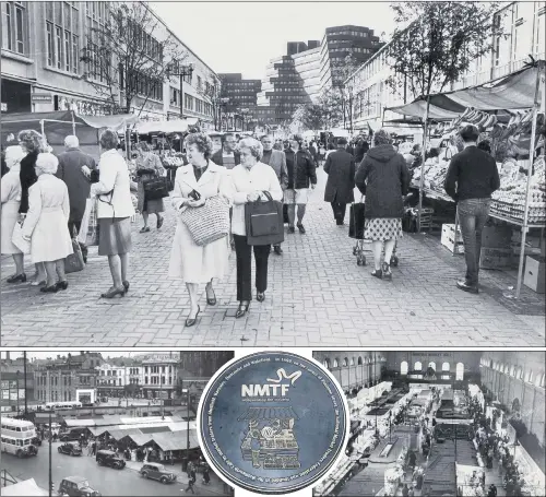  ??  ?? SETTING OUT THEIR STALL: Main picture, the Moor Market in 1983 in Sheffield, the city where traders banded together to found the National Market Traders’ Federation; above from left, a 1947 market in Barnsley, which is now home to the federation’s...