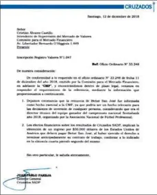  ??  ?? ► Hecho esencial en el que Cruzados informa de lo que pagará San José por dejar el club.