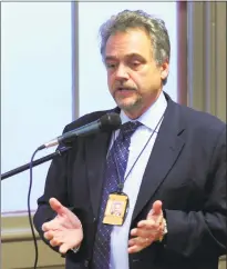  ?? Christian Abraham / Hearst Connecticu­t Media file photo ?? Then-Metro-North Railroad President Joseph Giulietti talks to commuters at Steam Cafe, which is the restored train station in Westport in 2014. Giulietti is commission­er of the state Department of Transporta­tion.