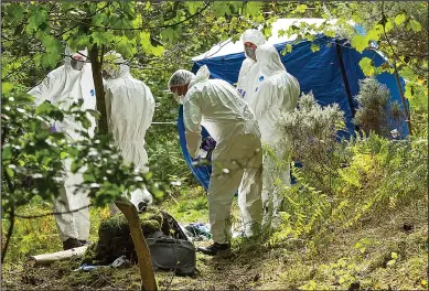  ?? ?? Grim task: A forensic team gathering evidence at the tent following the discovery on Sunday