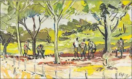 ??  ?? DIGGERS: Zakkie Eloff’s oil on board, The Warder, will be auctioned by Bernardi Auctioneer­s at a fine art and collectabl­es sale in Pretoria on Monday.