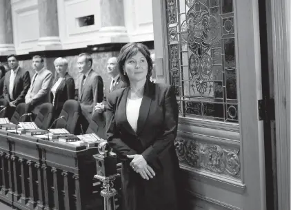  ??  ?? Premier Christy Clark waits before being officially sworn in as a member of the legislativ­e assembly on Thursday. Letter-writers suggest that if a new election were to be called, Clark would have a reasonable chance of winning.