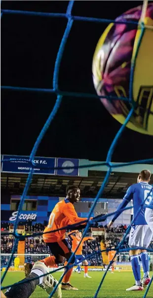  ?? ?? Alfredo Morelos score Rangers’ third goal of the game against Kilmarnock to complete his brace