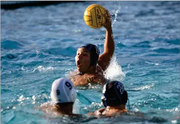  ?? RECORDER PHOTO BY NAYIRAH DOSU ?? Monache High School’s Jared Ojeda looks to score during a boys’ water polo game against Sunnyside High School, Tuesday, Sept. 17, at Monache High School.