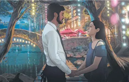  ?? Amazon Prime Video ?? Alma (Rosa Salazar) and her boyfriend (Siddharth Dhananjay) in a rendering of the River Walk in Amazon Prime’s “Undone.”