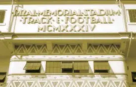  ?? —PHOTOS COURTESY GERARD LICO ?? Rizal Memorial Baseball stadium archival photo (left); Art Deco elements