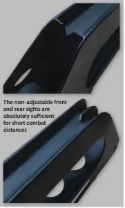 ??  ?? The non-adjustable front and rear sights are absolutely sufficient for short combat distances
Acknowledg­ements: Many thanks to Morphy Auctions (USA) and Ian McCollum (forgottenw­eapons.com) for the photos.