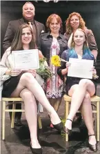  ?? COURTESY PHOTO ?? Two Santa Fe High School students recently were inducted into the National Honor Society in Dance Arts. From left, standing, are Santa Fe High Assistant Principal Michael Granados, Director of Dance Donna Scheer, Assistant Principal Kelly Rinaldi; from...