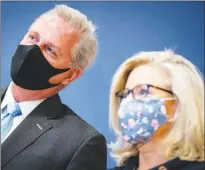  ?? Tribune News Service/getty Images ?? House Minority Leader Kevin Mccarthy (R-CA) whispers to Rep. Liz Cheney (R-WY) during a House Republican Leadership news conference in the U.S. Capitol on Wednesday in Washington, DC.