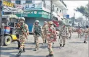  ?? REUTERS ?? Security bolstered in Haldwani on February 9, a day after clashes broke out in the area over demolition of a madrasa.