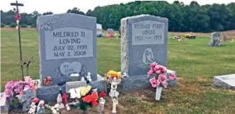  ??  ?? The graves of Richard and Mildred Loving are seen in a rural cemetery near their former home in Caroline County, Virginia.
