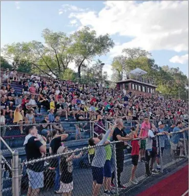  ?? BRIAN HUBERT — DAILY FREEMAN ?? A Kingston Stockade FC record crowd of nearly 1,400 cheer during team’s playoff victory over Hartford City FC on Saturday.