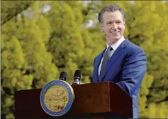  ?? GOV. GAVIN NEWSOM Gary Coronado Los Angeles Times ?? gives the inaugural address after being sworn in for a second term in January. “He hates giving speeches,” a top aide said.