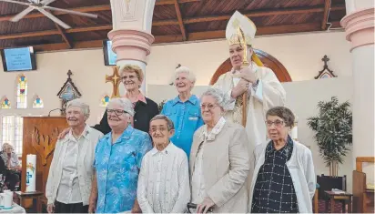  ?? Celebratin­g the Diamond Jubilee ( front row) Sr Paul Mary Hindom, Sr Josephine Martyn, Sr Regina O’Riordan, Sr Anita Ready, and Sr Philomena Lowth, ( back row) Sr Nina Barra, Sr Marie Therese Langan and Bishop Tim Harris ??