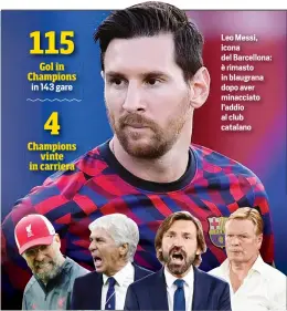  ??  ?? Leo Messi, icona del Barcellona: è rimasto in blaugrana dopo aver minacciato l’addio al club catalano