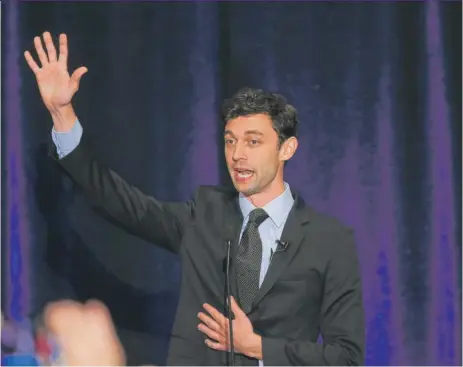  ?? | JOHN BAZEMORE/ AP ?? Jon Ossoff, a Georgia Democratic candidate for Congress, speaks during an election- night party Tuesday in Dunwoody, Georgia.