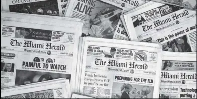  ?? ASSOCIATED PRESS ?? This Oct. 14, 2009, file photo shows copies of the McClatchy Co.-owned Miami Herald newspaper in Miami.