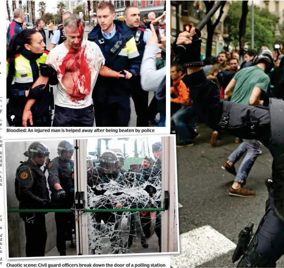  ??  ?? Chaotic scene: Civil guard officers break down the door of a polling station