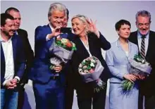  ?? Reuters ?? France’s National Front leader Marine Le Pen and Netherland­s’ Party for Freedom (PVV) leader Geert Wilders take a selfie during a European far-right leaders meeting in Koblenz, Germany, yesterday.