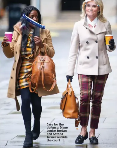  ??  ?? Case for the defence: Diane Louise Jordan and Anthea Turner outside the court