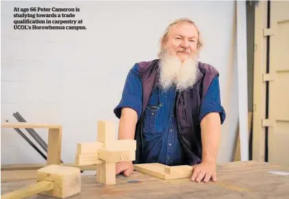  ??  ?? At age 66 Peter Cameron is studying towards a trade qualificat­ion in carpentry at UCOL's Horowhenua campus.