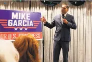  ?? Michael Blood / Associated Press ?? Rep. Mike Garcia, RSanta Clarita, defeated his opponent in Southern California by 339 votes.