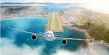  ?? IMAGE: SUPPLIED/WELLINGTON AIRPORT ?? An artist impression of what an extended Wellington Airport runway would look like. The airport has proposed to extend the runway south into Cook Strait by 354 metres, at a cost of $300 million.