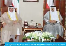  ??  ?? His Highness the Crown Prince Sheikh Nawaf Al-Ahmad Al-Jaber Al-Sabah meets with Attorney General Dherar Al-Asousi.