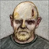  ??  ?? IN THE DOCK: An artist’s impression of Wayne Couzens, with his head wound, in court yesterday