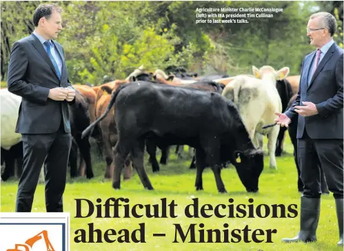  ??  ?? Agricultur­e Minister Charlie McConalogu­e (left) with IFA president Tim Cullinan prior to last week’s talks.