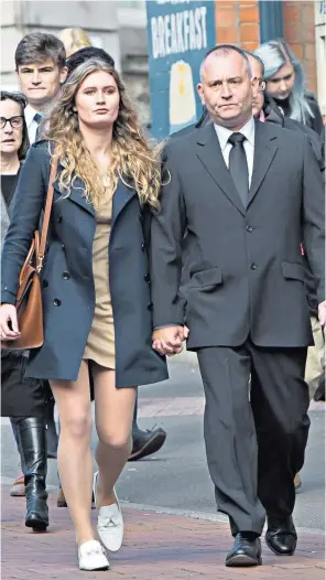  ??  ?? Lydia Wilkinson and her father Peter, who survived the attack, arrive at Birmingham Crown Court yesterday